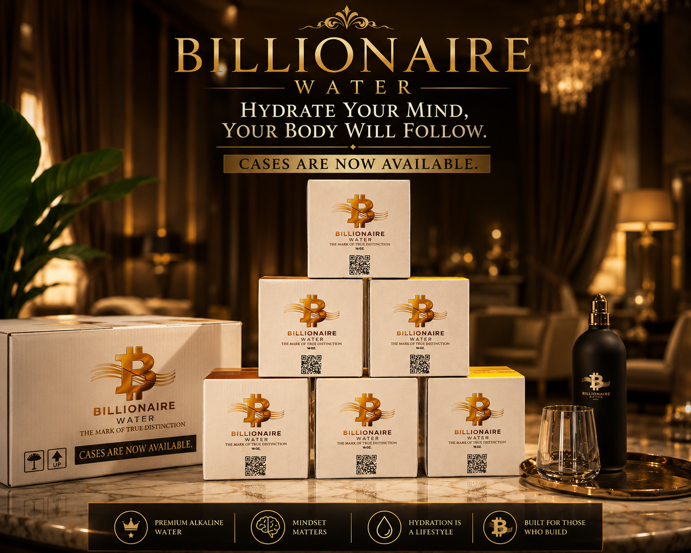 BILLIONAIRE WATER Case of 12 (White) Alkaline Premium