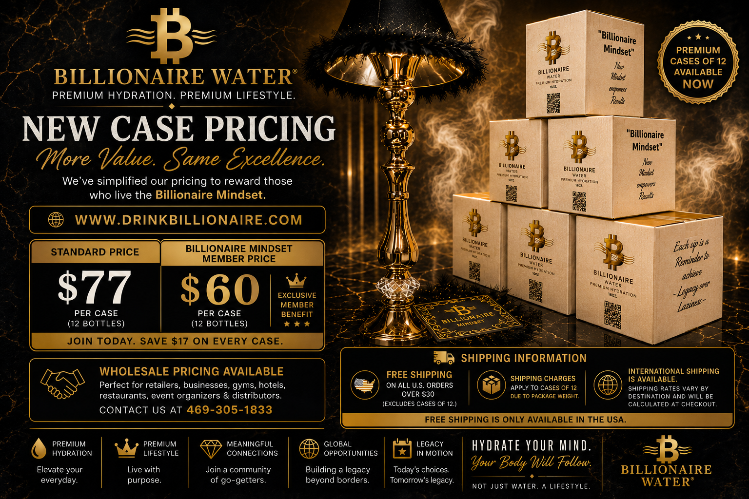 BILLIONAIRE WATER Case of 12 (White) Alkaline Premium