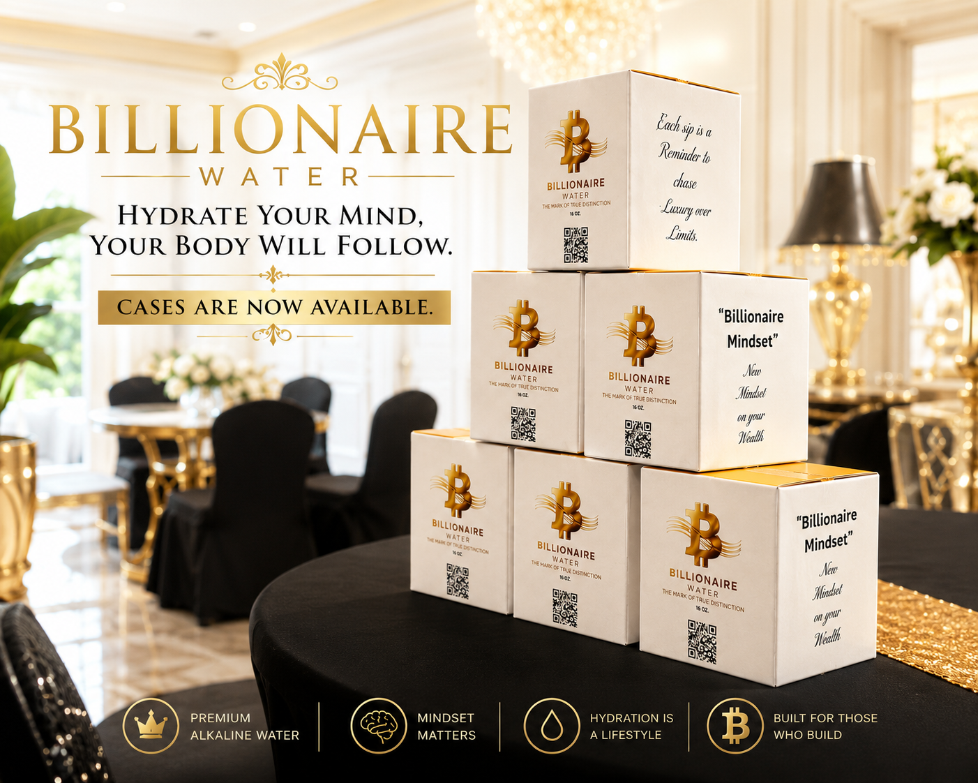 BILLIONAIRE WATER Case of 12 (White) Alkaline Premium